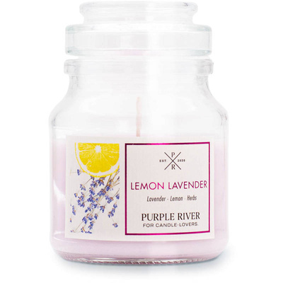 Candela profumata di soia in vetro lavanda limone Lemon Lavender Purple River 113 g