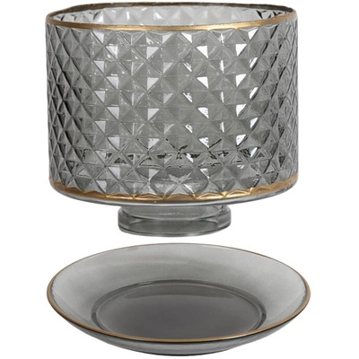 Kaars lampenkap en Kaars onderzetter van glas glamour Accessoireset Gray and Gold Woodbridge