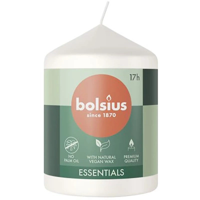 Bolsius solid pillar trunk candle unscented 80/58 mm Essentials - Frosty White Cloudy White