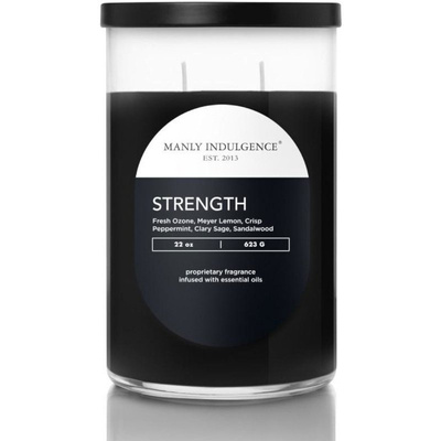 Grande bougie parfumée au soja Colonial Candle Manly Indulgence 623 g en verre avec couvercle - Parfum Homme Strength