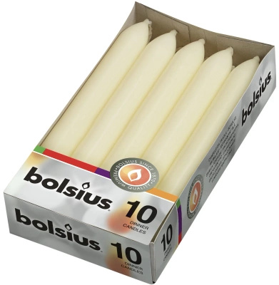 Bolsius home Torpedo-Tischkerze für 170/20 mm Kerzenhalter 10 Stück - Creme