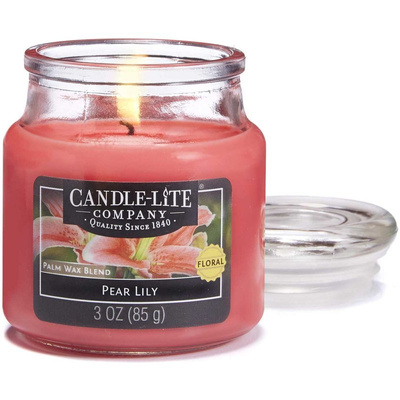 Candela profumata piccola in vetro Pera Giglio Candle-lite 85 g