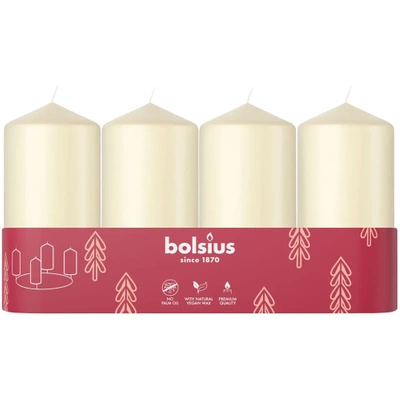 Bolsius brick trunk candle set of 4 pcs pillar unscented advent candle 10 cm 100/48 mm - Cream