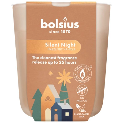 Bolsius vánoční skleněná svíčka s vůní 80/73 mm True Glow - Tichá noc Lískový oříšek Vanilka