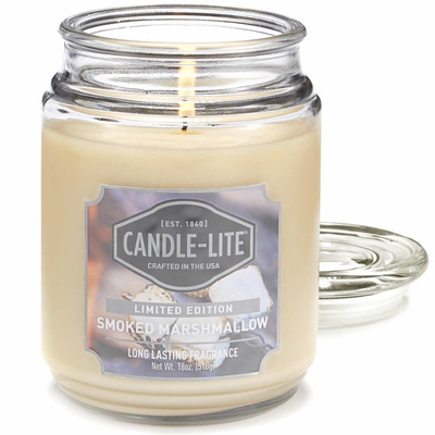 Candela grande profumata dolce autunnale in vetro Smoked Marshmallow Candle-lite 510 g