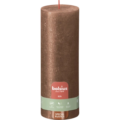 Bolsius Rustic Shimmer trunk solid candle rustic metallized unscented 19 cm 190/68 mm - Copper Copper