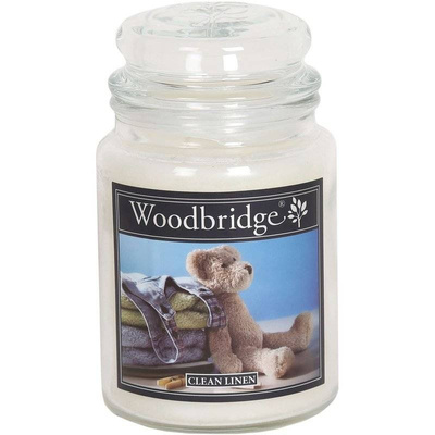 Grande bougie parfumée dans un pot en verre à deux mèches Clean Linen Woodbridge Candle 565 g