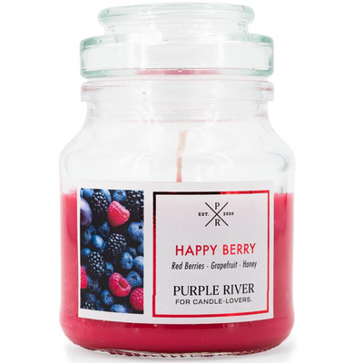 Sojowa świeca zapachowa w szkle jagody maliny miód Happy Berry Purple River 113 g