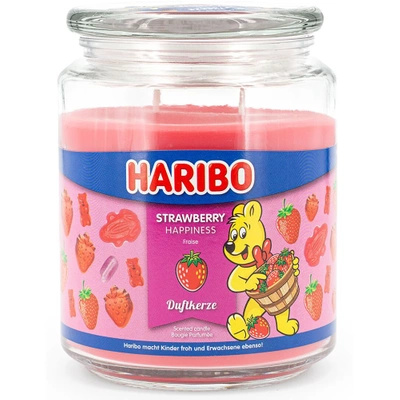 Haribo grande bougie parfumée en verre Strawberry Happiness bonbons gélifiés à la fraise 510 g