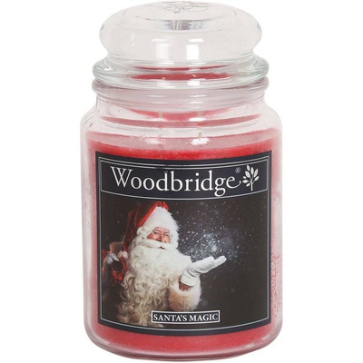 Grande bougie parfumée de Noël dans un pot en verre avec deux mèches Santa's Magic Woodbridge Candle 565 g