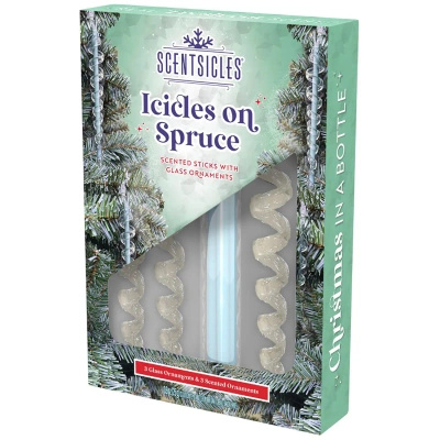 Scentsicles glas Eiszapfen Christbaumschmuck Set + duftende Christbaumstäbchen Eiszapfen auf Fichte