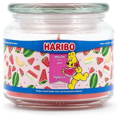 Haribo świeca zapachowa w szkle Melon Mix słodkie arbuzowe żelki 300 g