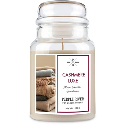 Duża sojowa świeca zapachowa w szkle piżmo gardenia Cashmere Lux Purple River 623 g