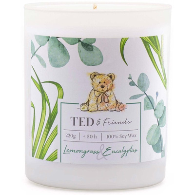 Soy scented candle in glass - Lemongrass Eucalyptus Ted Friends