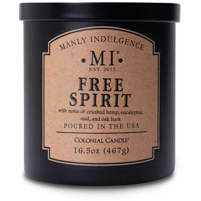 Bougie parfumée au soja pour homme en verre noir avec couvercle Free Spirit Colonial Candle 467 g