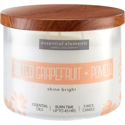 Duża sojowa świeca zapachowa do aromaterapii w szkle z trzema knotami Salted Grapefruit Pomelo Candle-lite 418 g