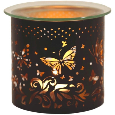 Metall Duftlampe für Wachs Parfümöle und Kerzenständer 2und1 Butterfly Black and Gold Woodbridge