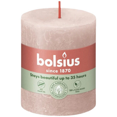 Bolsius rustikální kmenový svíčkový sloupek Rustic Shine 80/68 mm - Misty Pink