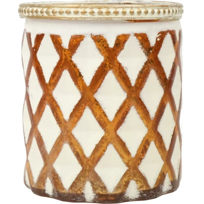 Portavelas de cristal oriental mosaico blanco y dorado 90x100 mm
