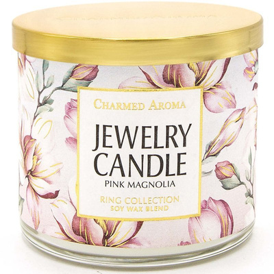 Bougie parfumée au soja Charmed Aroma avec anneau bijoux 340 g - Pink Magnolia