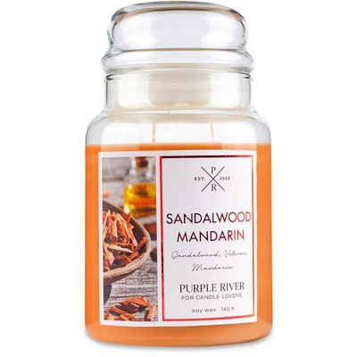 Candela profumata alla soia in vetro Sandalwood Mandarin Purple River 623 g