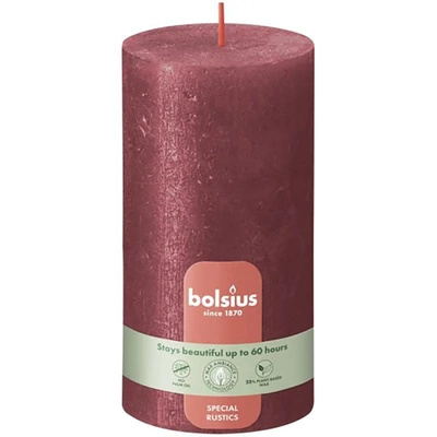 Bolsius Rustic Shimmer trunk solid candle rustic metallized unscented 13 cm 130/68 mm - Red Red