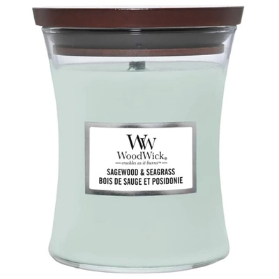 WoodWick medium geurkaars met houten lont jasmijn 9,7 oz 275 g - Sagewood & Seagrass