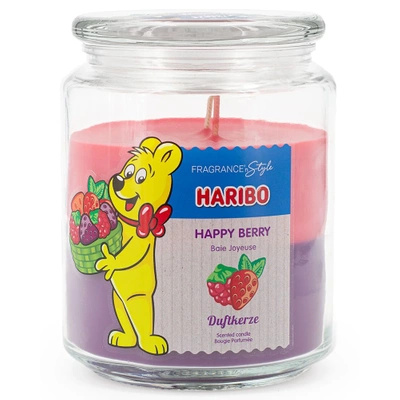 Haribo candela profumata grande in vetro 2in1 Happy Berry caramelle gommose fragola frutti di bosco 510 g