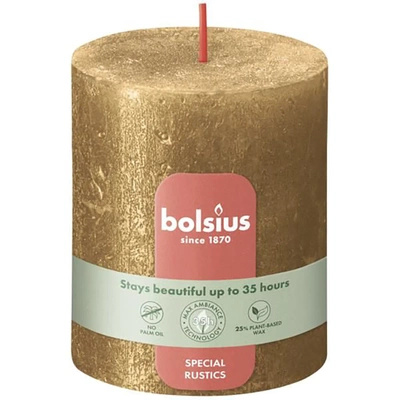 Bolsius Rustic Shimmer Stamm Kerze rustikal metallisiert unparfümiert 8 cm 80/68 mm - Gold Gold