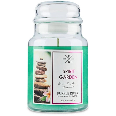 Grande bougie parfumée de soja dans en verre thé vert aloès Spirit Garden Purple River 623 g