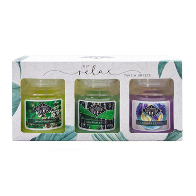 Candela profumata alla soia in set regalo di vetro in una scatola Candle Brothers Relax - Lemon Verbena Acai Aloe Lavender Citrus 3 x 113 g