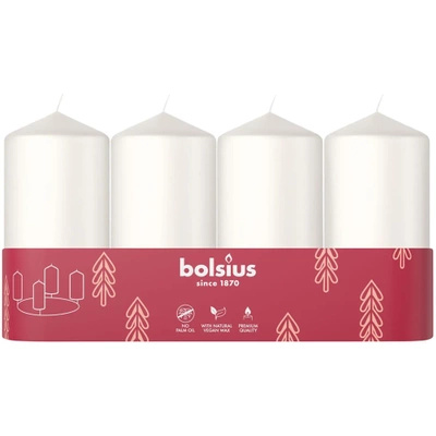 Bolsius brick trunk candle set of 4 pcs pillar unscented advent candle 10 cm 100/48 mm - White