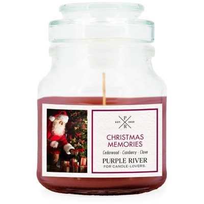 Vánoční vonná svíčka sojová ve skle s vůní brusinek a hřebíčku Christmas Memories Purple River 623 g