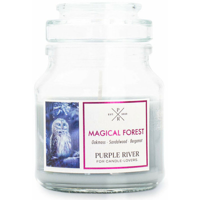 Candela profumata di soia in vetro sandalo bergamotto Magical Forest Purple River 113 g