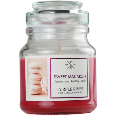 Bougie parfumée de soja en verre biscuit sucré Sweet Macaron Purple River 113 g