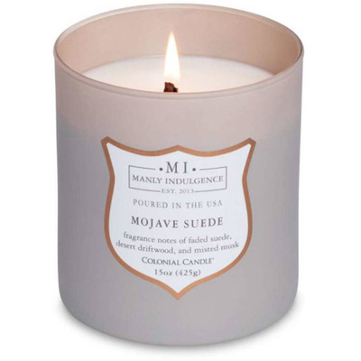 Sójová vonná sviečka pánska drevený knôt Colonial Candle - Mojave Suede