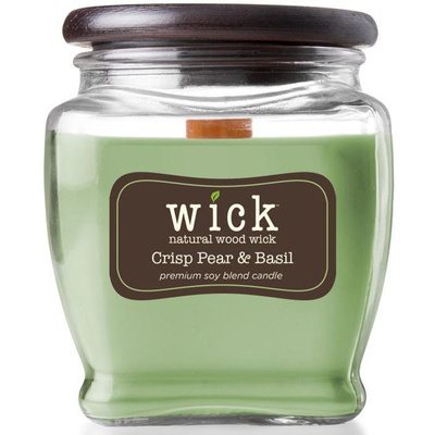 Sójová vonná sviečka drevený knôt Colonial Candle Wick - Crisp Pear & Basil