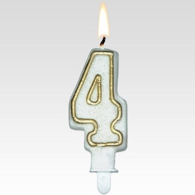 Świeczka urodzinowa cyferka 4 biało-złota Tamipol