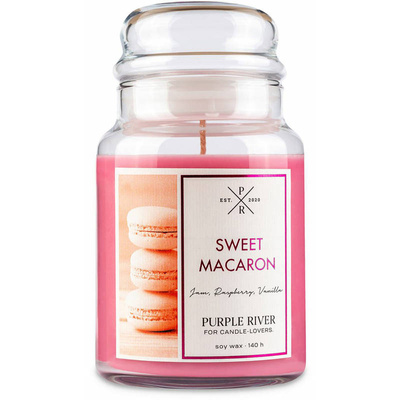 Grande bougie parfumée de soja dans en verre biscuit sucré Sweet Macaron Purple River 623 g