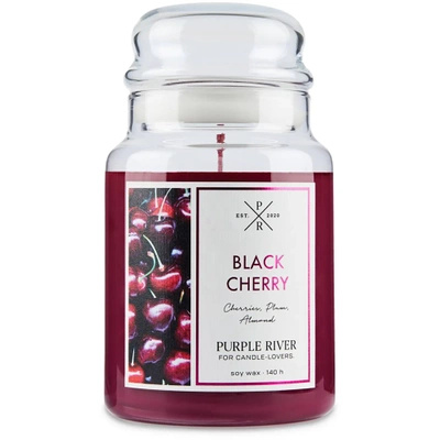 Duża wiśniowa sojowa świeca zapachowa w szkle Black Cherry Purple River 623 g