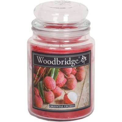 Candela profumata grande in barattolo di vetro con due stoppini Oriental Lychee Woodbridge Candle 565 g