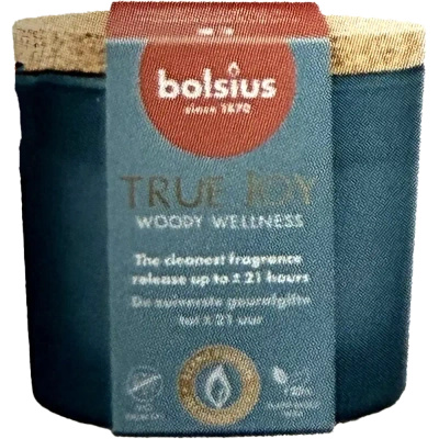 Bolsius vidutinė stiklinė kvapioji žvakė 66/83 mm True Joy - Woody Wellness