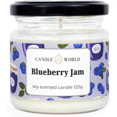 Candle World sojų kvapioji žvakė stiklainyje Blueberry Jam 120 g Mėlynės