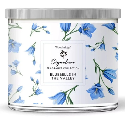 Grande bougie parfumée en verre à trois mèches Bluebells in the Valley Woodbridge Candle 410 g