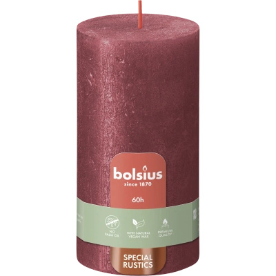 Bolsius Rustic Shimmer boomstamkaars rustiek gemetalliseerd ongeparfumeerd 13 cm 130/68 mm - Rood Rood