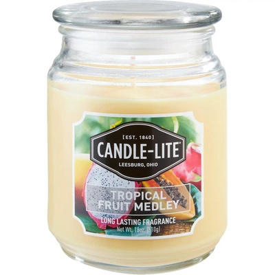 Candela grande profumata alla frutta in vetro Tropical Fruit Medley Candle-lite 510 g