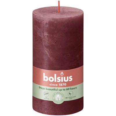 Bolsius bougeoir rustique en forme de tronc Rustic Shine 130/68 mm 13 cm - Rouge velours