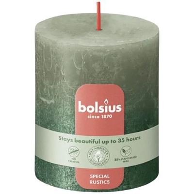 Bolsius Rustic Svíčka Fading Metallic trunk rustic metallized ombre nevonící 8 cm 80/68 mm - Fresh Olive Metallic Green