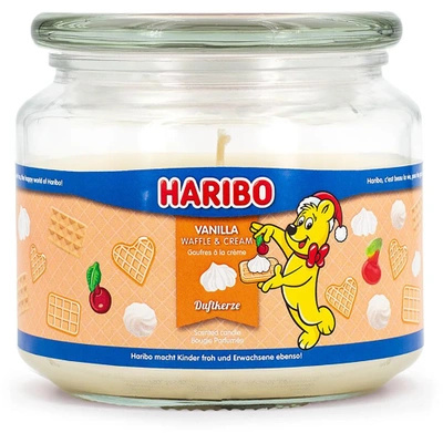 Haribo geurkaars in glas Vanilla Waffle Cream wafels met slagroom 300 g