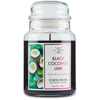 Duża sojowa świeca zapachowa w szkle kokos limonka Black Coconut Lime Purple River 623 g